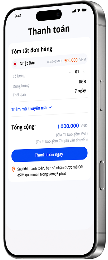 Màn hình minh họa bước 2 eSIM: Tiến hành thanh toán trên điện thoại