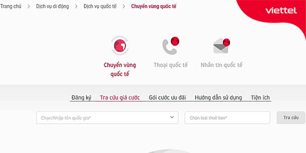 Cách đăng ký roaming Viettel trên Website