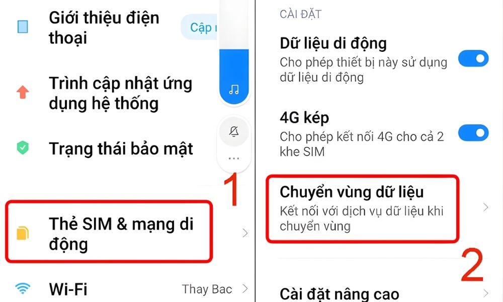 Chọn Thẻ SIM & mạng di động, sau đó chọn chuyển vùng dữ liệu 