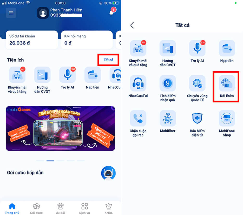 Cách chuyển eSIM MobiFone thành SIM vật lý online