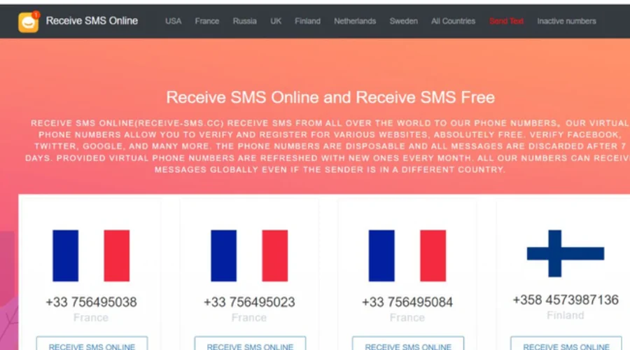 Nhận số ảo và kiểm tra SMS tại receivesmsonline