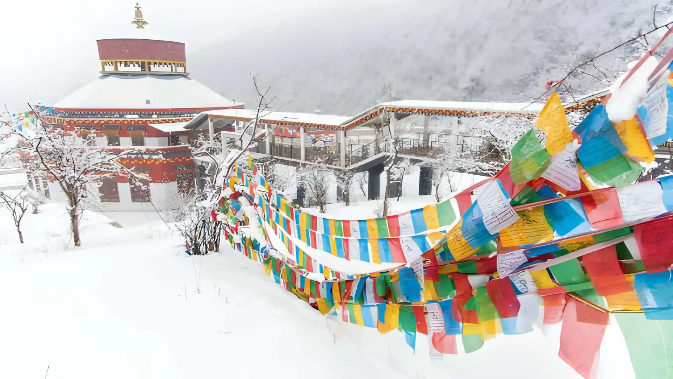 Ánh nắng mặt trời rực rỡ chiếu rọi vào thung lũng dưới chân Thạch Ca Tuyết Sơn.