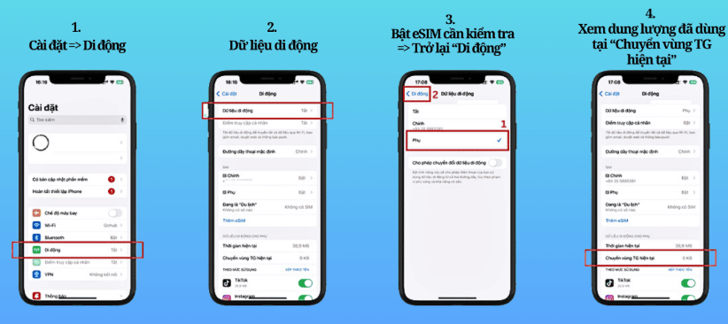 Kiểm tra dung lượng data eSIM trên iphone
